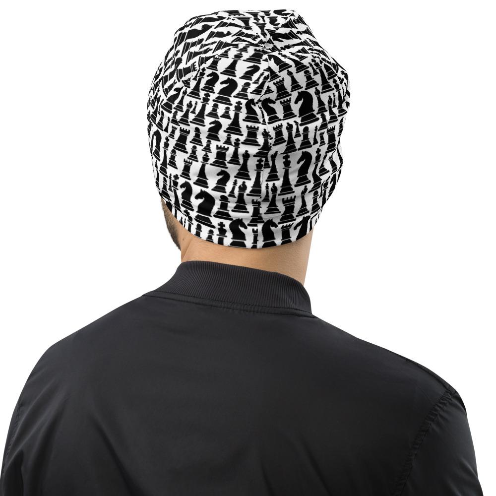 Beanie Hat - Black/white Chess Graphic - Men/women